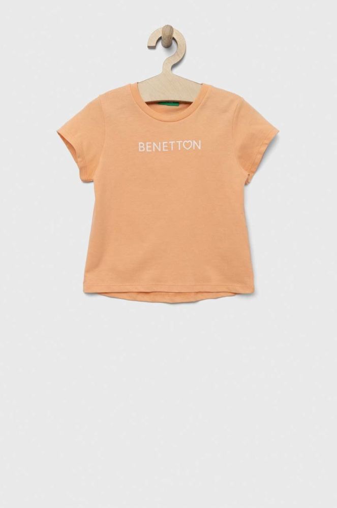 Дитяча бавовняна футболка United Colors of Benetton колір бежевий з принтом (3275761)