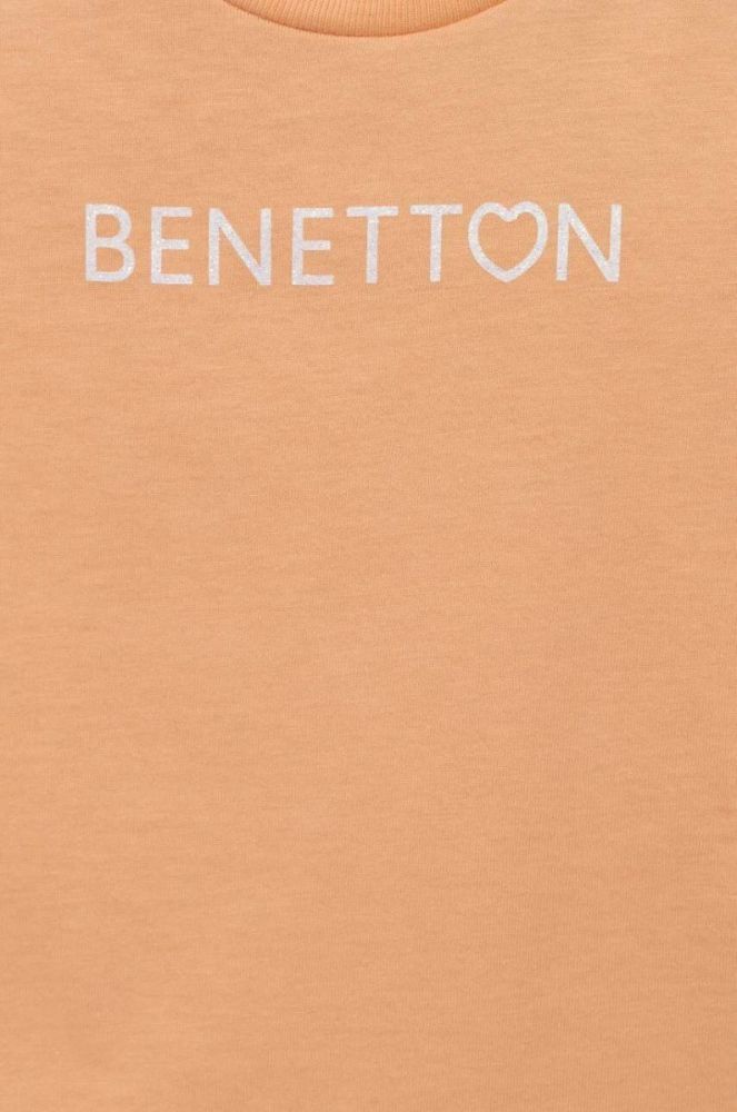 Дитяча бавовняна футболка United Colors of Benetton колір бежевий з принтом (3275761) фото 3