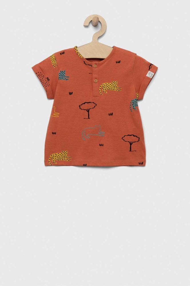 Бавовняна футболка для немовлят United Colors of Benetton колір коричневий візерунок