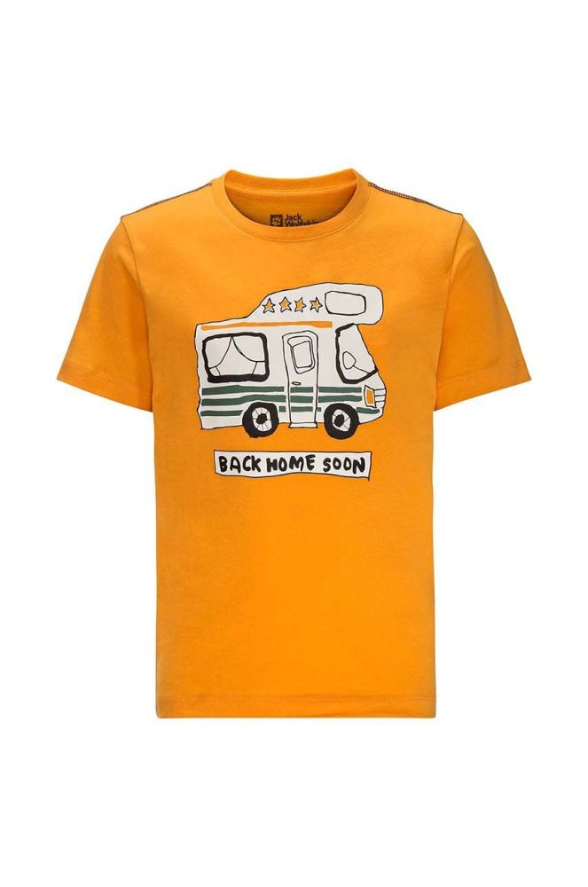 Дитяча бавовняна футболка Jack Wolfskin WOLF & VAN T B колір помаранчевий з принтом