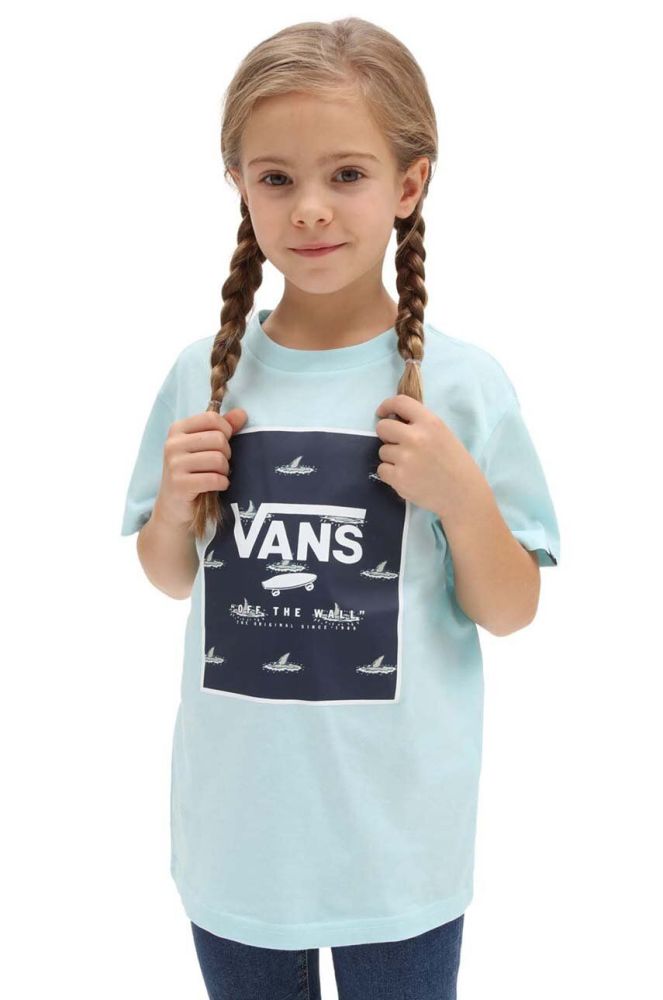 Дитяча бавовняна футболка Vans BY PRINT BOX KIDS BLUE GLOW/DRESS з принтом колір блакитний