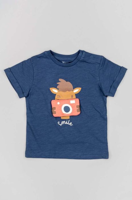 Дитяча бавовняна футболка zippy колір синій з принтом (3118448)
