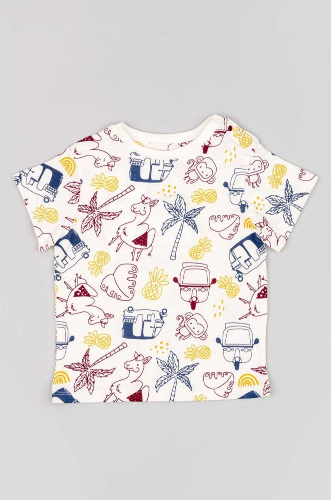 Дитяча бавовняна футболка zippy колір бежевий з принтом (3137571)