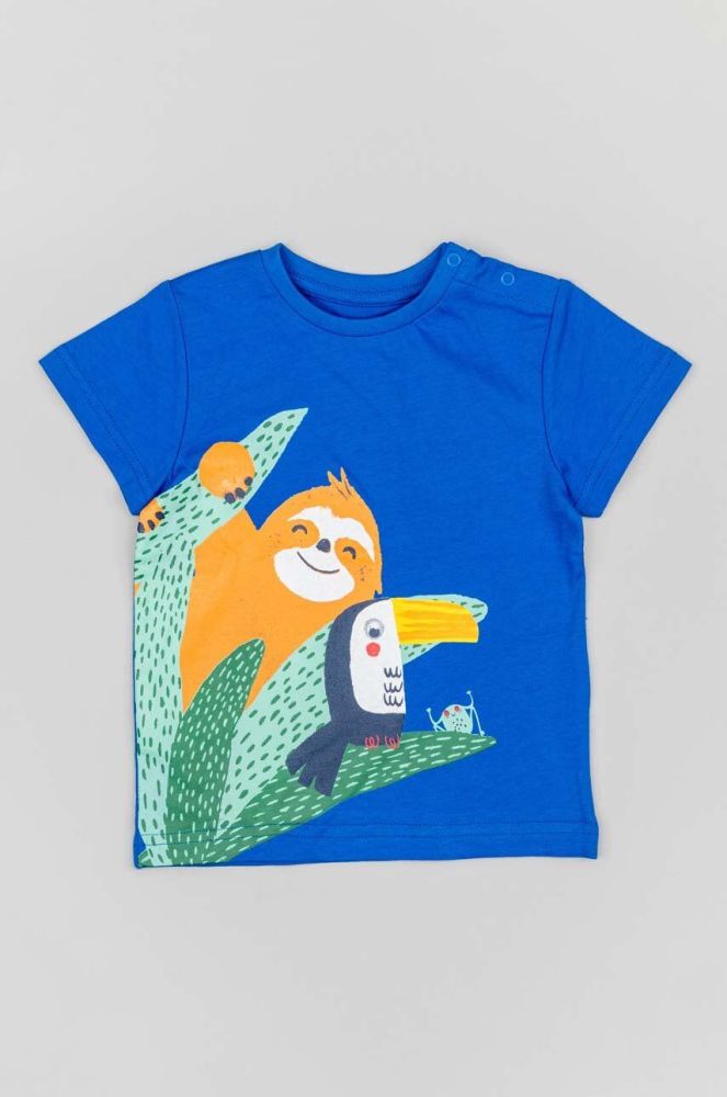 Бавовняна футболка для немовлят zippy з принтом колір блакитний (3160552)