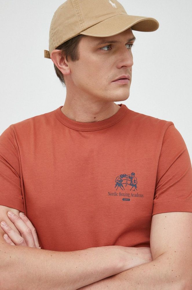 Бавовняна футболка Selected Homme колір коричневий з принтом