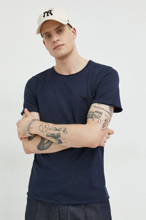 Бавовняна футболка Solid колір синій однотонний (3040445)