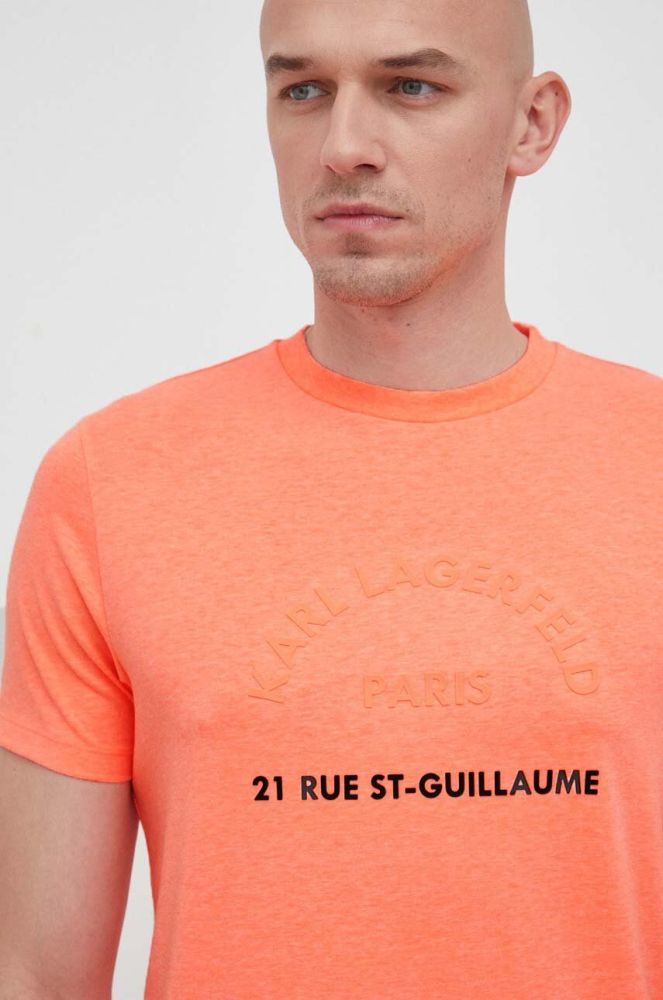 Бавовняна футболка Karl Lagerfeld колір помаранчевий з принтом
