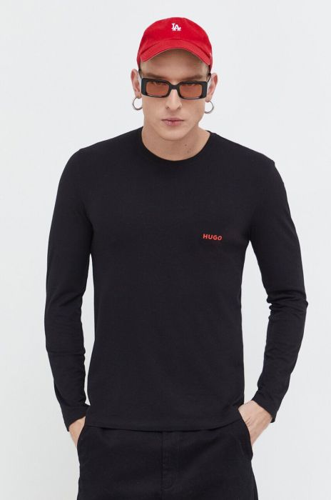 Лонгслів HUGO чоловічий колір чорний однотонний (2897212)