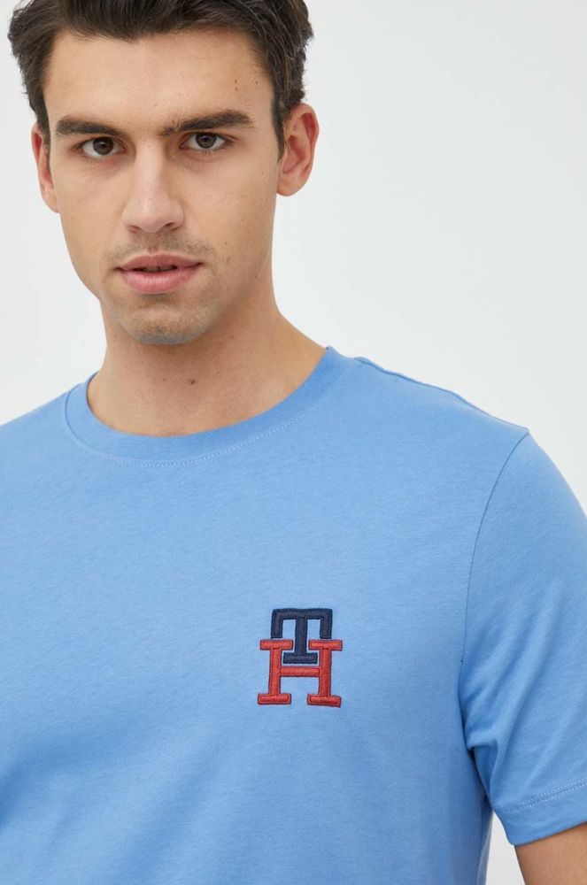 Бавовняна футболка Tommy Hilfiger з аплікацією колір блакитний (2862952)