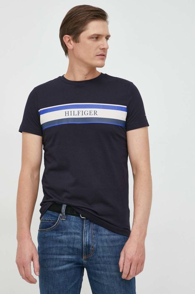 Бавовняна футболка Tommy Hilfiger колір синій з принтом (2824979)