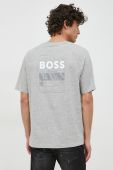 Бавовняна футболка BOSS BOSS GREEN колір сірий з принтом