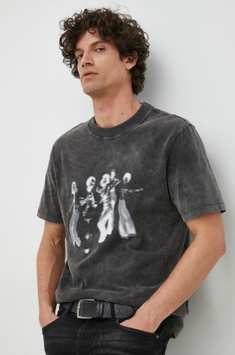 Бавовняна футболка BOSS BOSS ORANGE колір сірий з принтом (2876105)