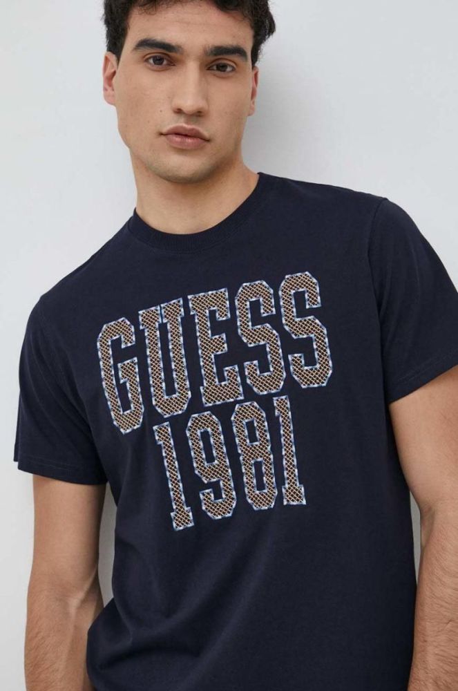 Бавовняна футболка Guess колір синій з аплікацією (2955707) фото 4