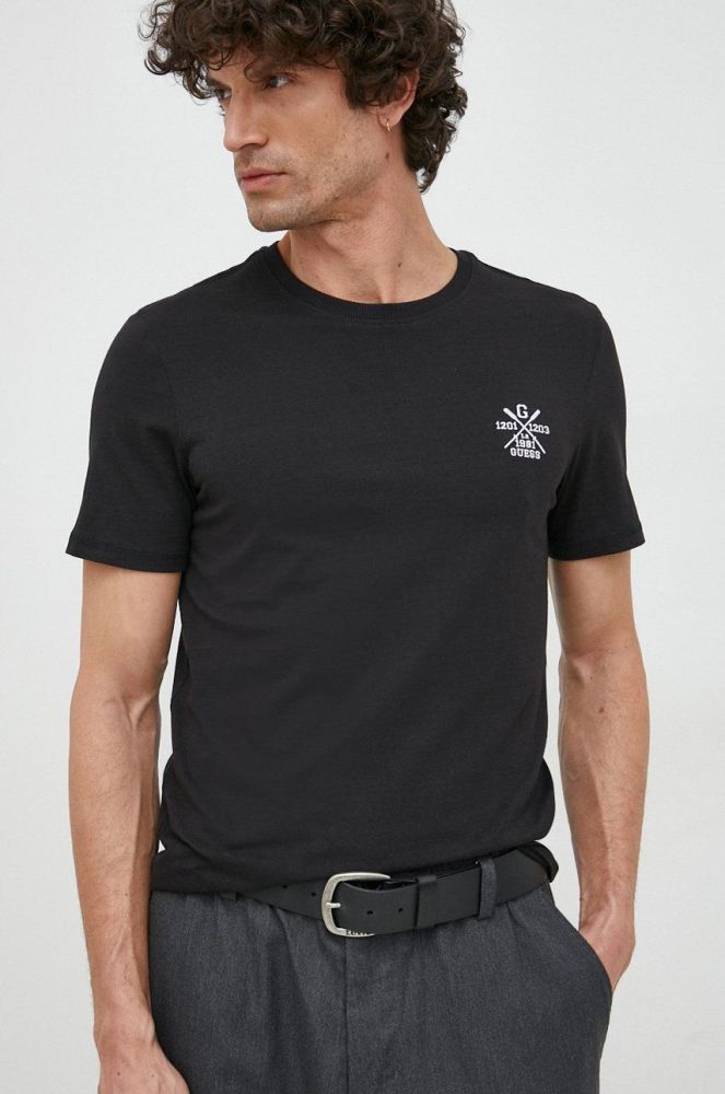Бавовняна футболка Guess колір чорний з аплікацією (2878327)