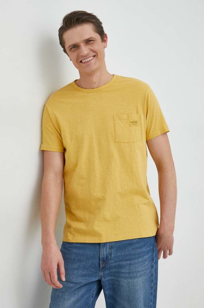 Бавовняна футболка Guess колір бежевий однотонний