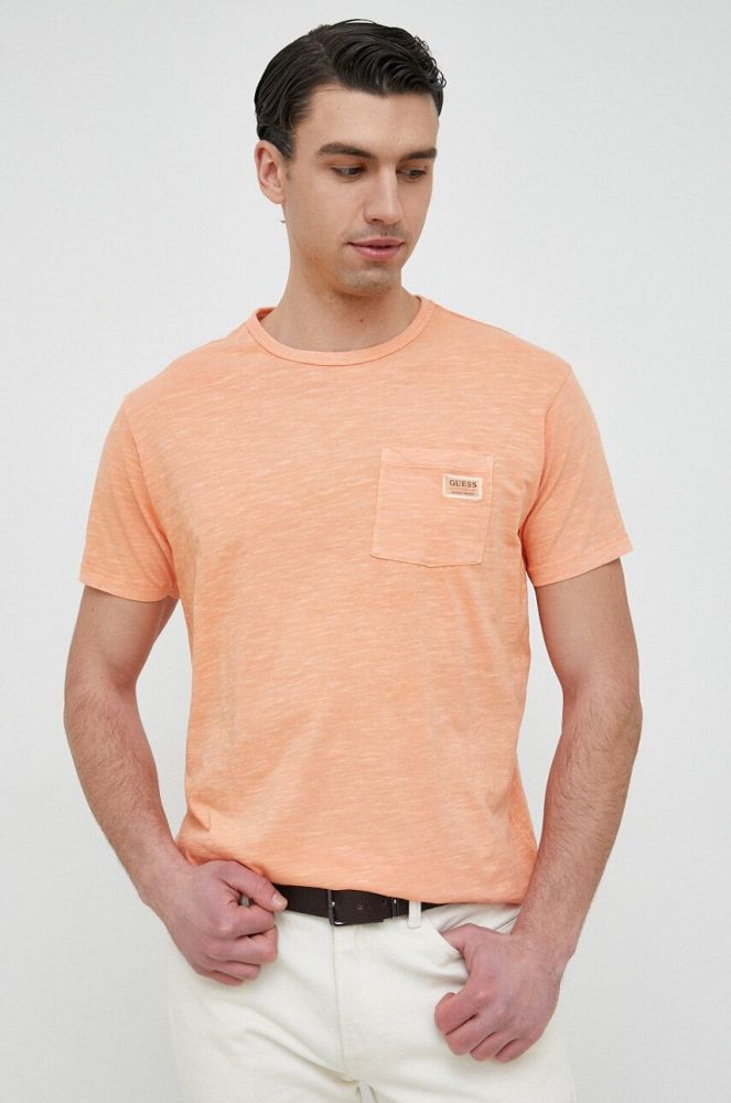 Бавовняна футболка Guess колір помаранчевий однотонний
