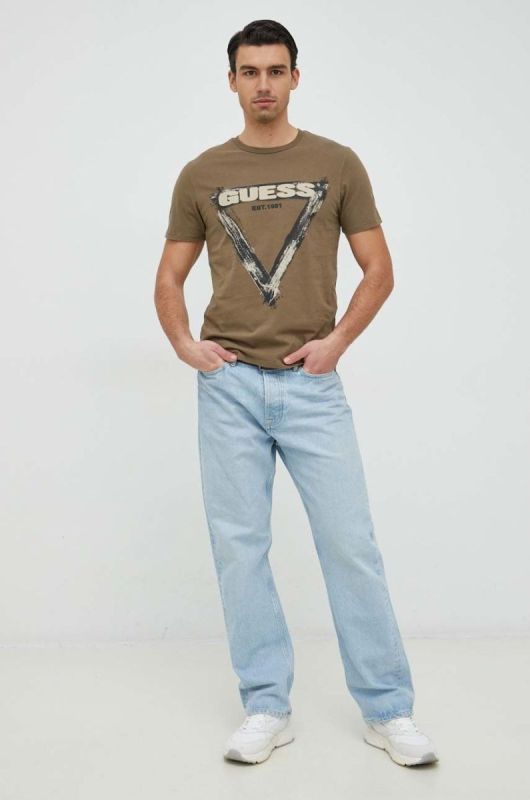 Бавовняна футболка Guess колір зелений з принтом (2871578) фото 2