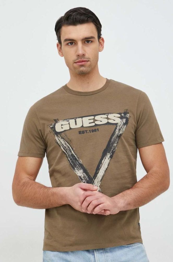Бавовняна футболка Guess колір зелений з принтом (2871578) фото 4