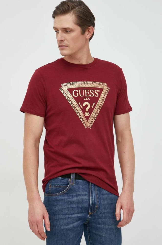 Бавовняна футболка Guess колір червоний з принтом (2851632)