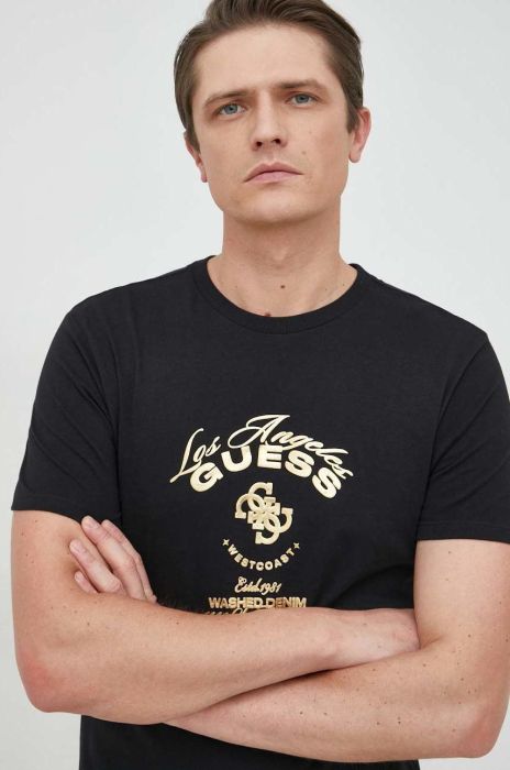 Бавовняна футболка Guess колір чорний з принтом (2894326)