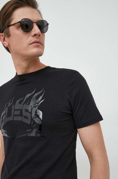 Бавовняна футболка Guess колір чорний з принтом (2851637)