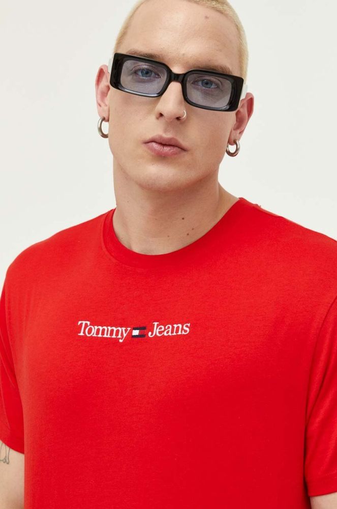 Бавовняна футболка Tommy Jeans колір бірюзовий з аплікацією