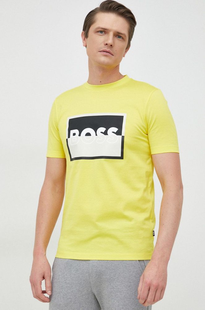 Бавовняна футболка BOSS колір жовтий з принтом (2891729)