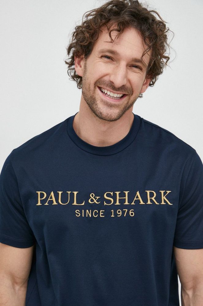 Бавовняна футболка Paul&Shark колір синій з аплікацією (2906736)