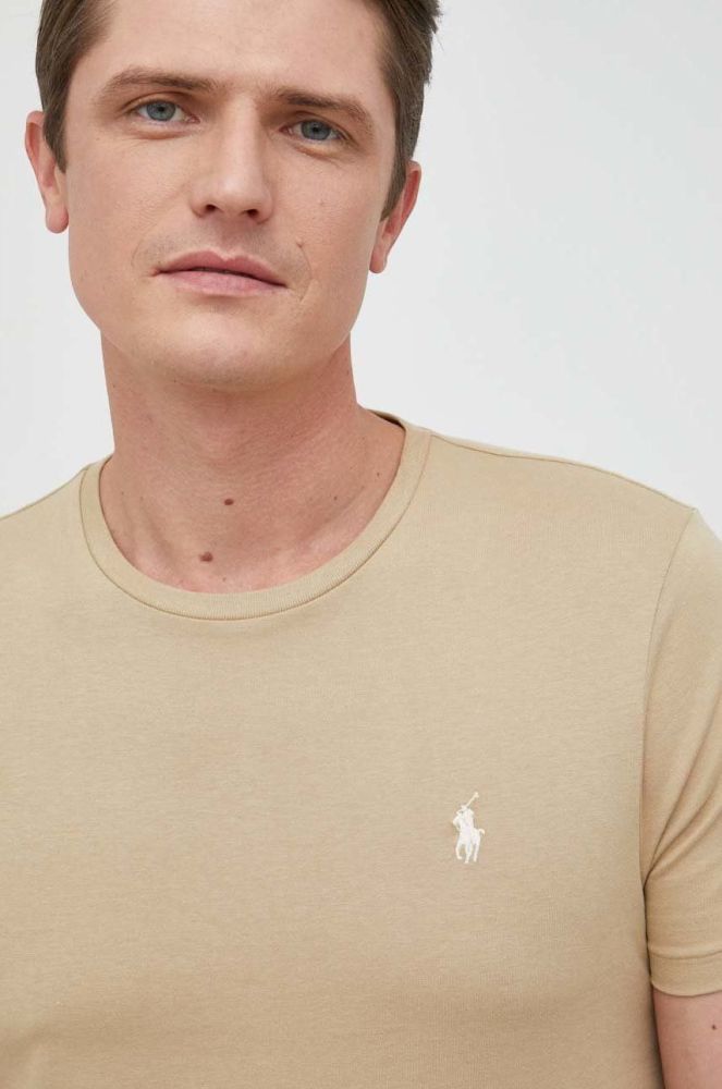 Бавовняна футболка Polo Ralph Lauren колір бежевий однотонний (2856163)