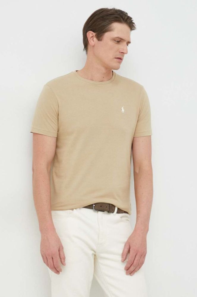 Бавовняна футболка Polo Ralph Lauren колір бежевий однотонний (2856163) фото 4