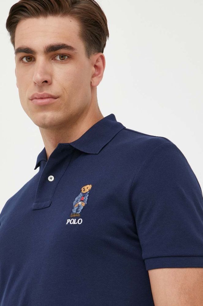 Бавовняне поло Polo Ralph Lauren з аплікацією колір темно-синій