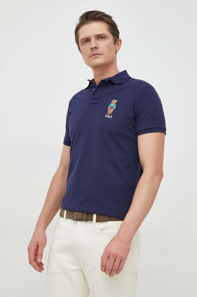 Бавовняне поло Polo Ralph Lauren колір синій з аплікацією (2851666)