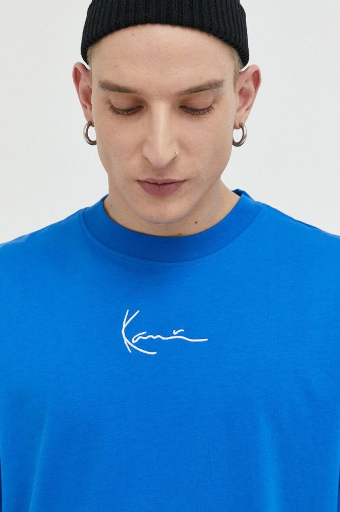 Бавовняна футболка Karl Kani з аплікацією колір блакитний (3091727)