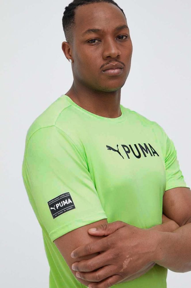 Тренувальна футболка Puma Fit колір зелений з принтом (3149633)
