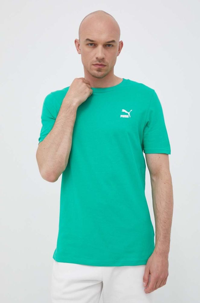 Бавовняна футболка Puma колір зелений однотонний 535587-02