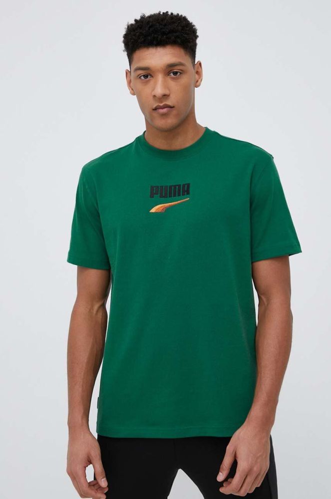 Бавовняна футболка Puma колір зелений з аплікацією 538248-37