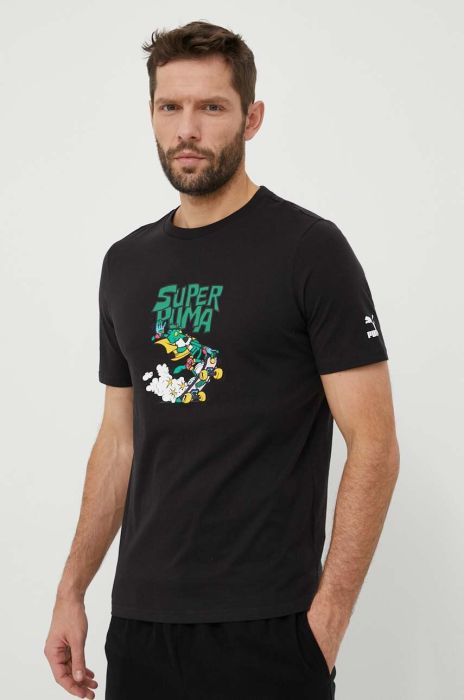 Бавовняна футболка Puma колір чорний з принтом (3242614)