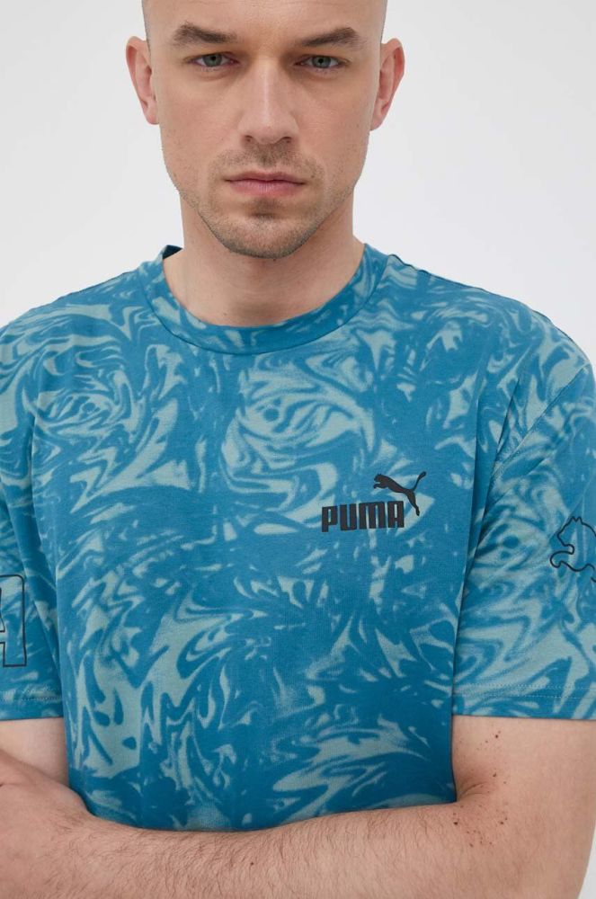 Бавовняна футболка Puma візерунок колір блакитний