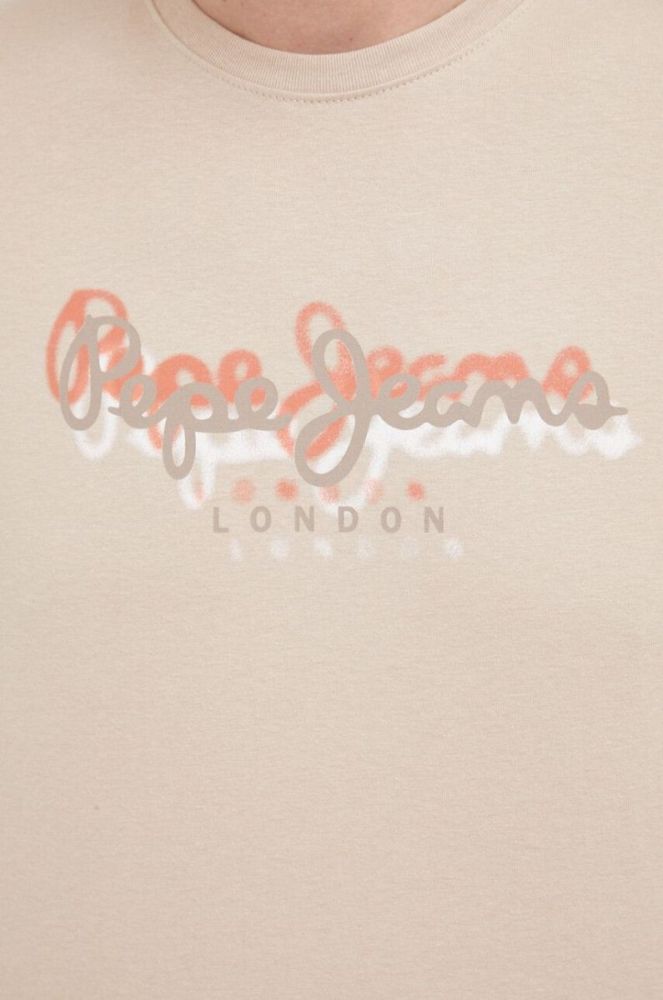 Бавовняна футболка Pepe Jeans Richme колір бежевий з принтом фото 5