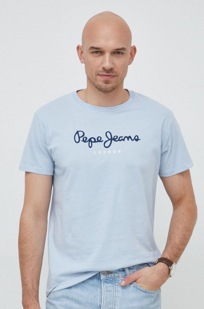 Бавовняна футболка Pepe Jeans Eggo з принтом колір блакитний (2967701)