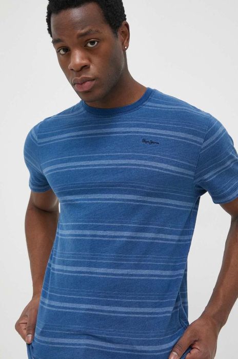Бавовняна футболка Pepe Jeans Ries колір синій візерунок