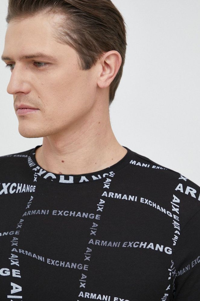 Бавовняна футболка Armani Exchange колір чорний візерунок (2949034)