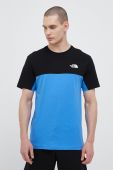 Бавовняна футболка The North Face візерунок колір блакитний