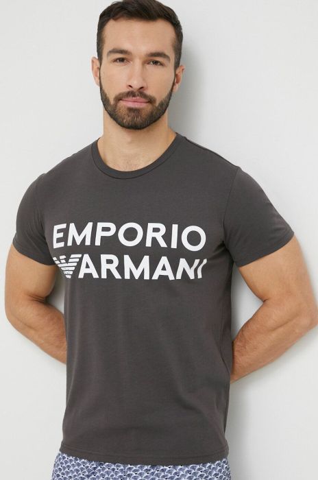 Бавовняна піжамна футболка Emporio Armani Underwear колір сірий візерунок