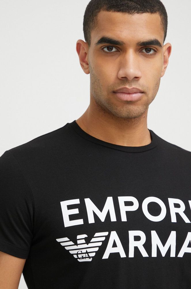Бавовняна піжамна футболка Emporio Armani Underwear колір чорний візерунок
