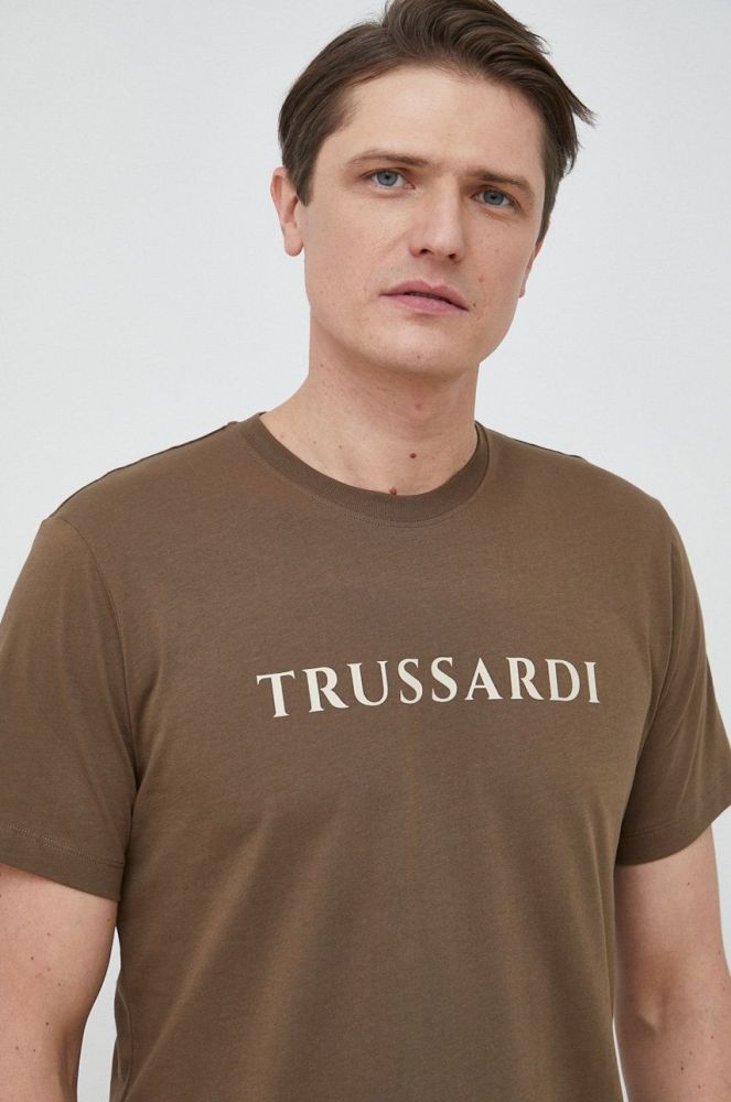 Бавовняна футболка Trussardi колір зелений з принтом (2941307)