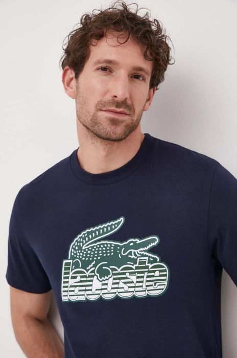 Бавовняна футболка Lacoste колір синій з принтом (3096321)