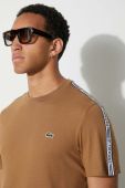 Бавовняна футболка Lacoste колір коричневий з аплікацією