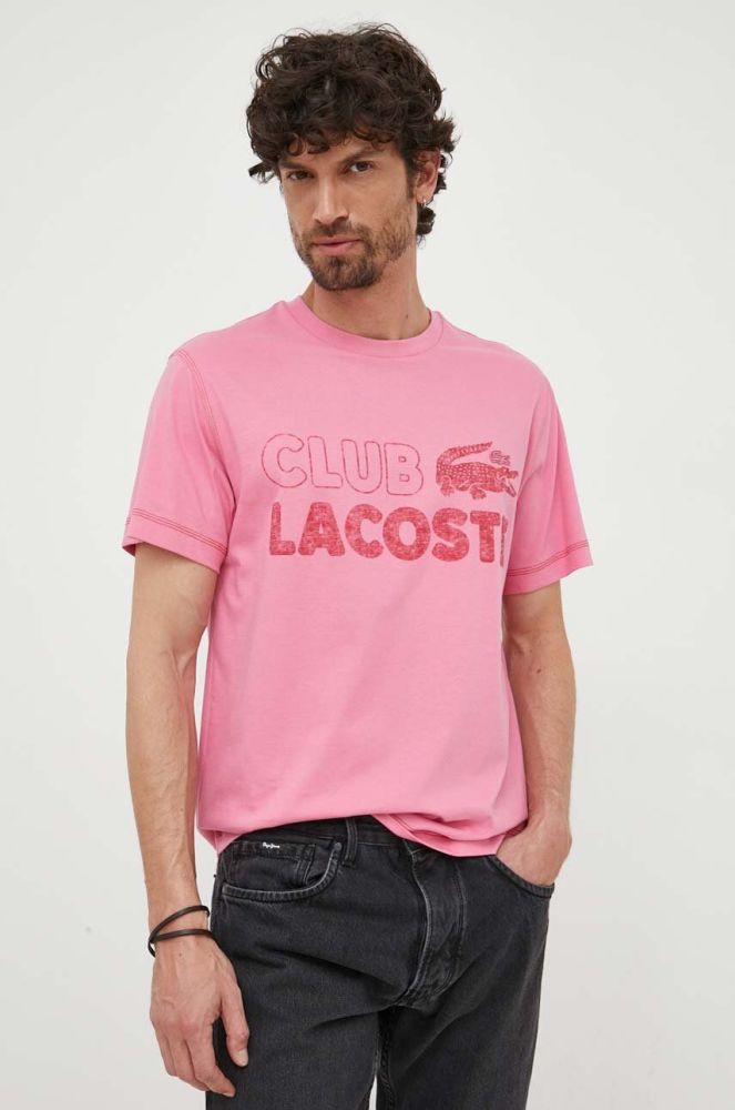 Бавовняна футболка Lacoste колір рожевий візерунок