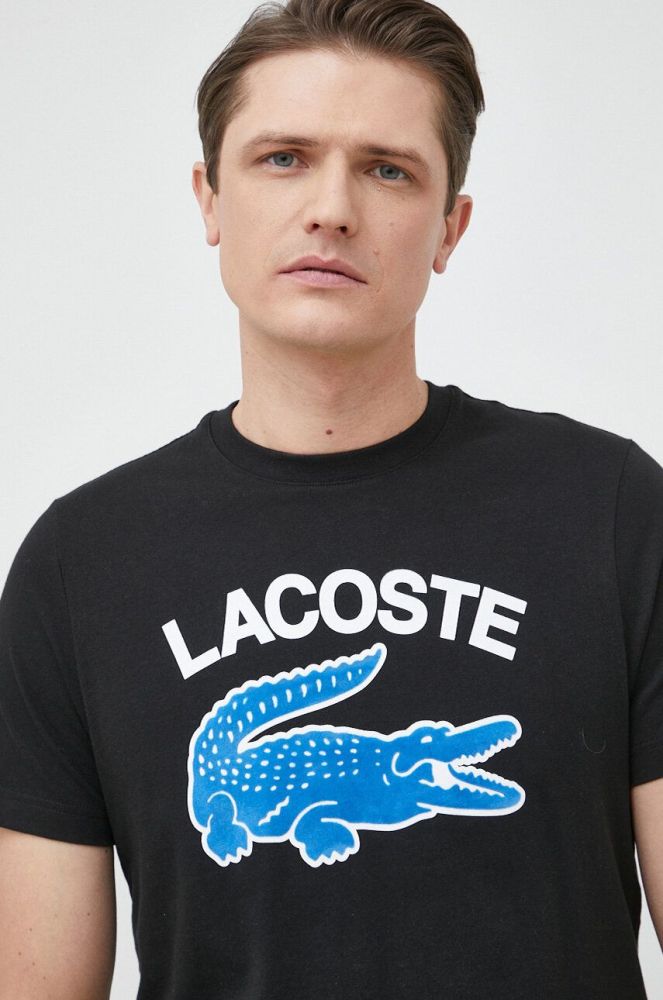 Бавовняна футболка Lacoste колір чорний з принтом (3029475)